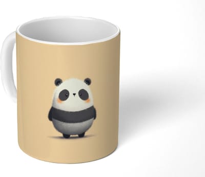Mok - Koffiemok - Panda - Beige - Minimalistisch - Mokken - 350 ML - Beker - Koffiemokken - Theemok