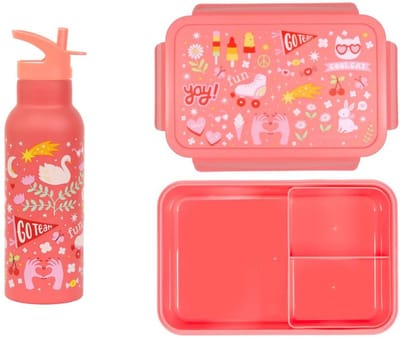 Bundel A Little Lovely Company Back to school set - Drinkfles XL RVS/Bentobox - Fun
