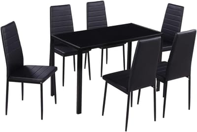 Eetkamer Set - Tafel en stoelen - Stijlvol dineren - Moderne uitstraling - 7-delig - Zwart