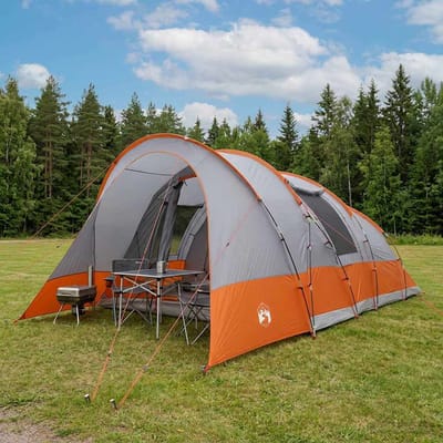 vidaXL - Tunneltent - 560 - x - 395 - x - 212 - cm - Grijs - en - Oranje