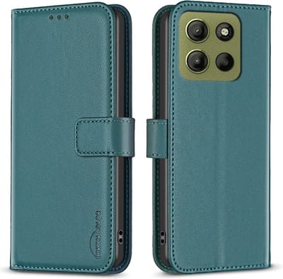 BINFEN Hoesje - Geschikt voor Motorola Moto G15 / G17 (Power) Hoesje - BINFEN Color Book Case - Groen