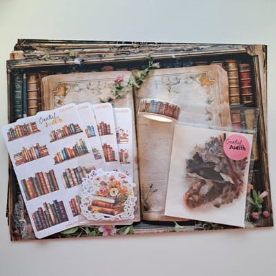 Vintage books journal set - stickers - papier - thema boeken - bullet journal stickers- washi tape - transparante stickers - scrapbook - knutsel bundel - hobbypakket - volwassenen en kinderen