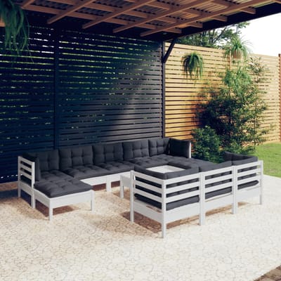 vidaXL - 11-delige - Loungeset - met - kussens - massief - grenenhout - wit