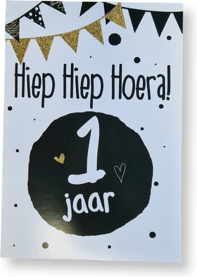 Cards & Crafts 1 Jaar - Leeftijd Verjaardagskaart Wenskaart - 12 x 17 cm - gevouwen kaart Inclusief envelop