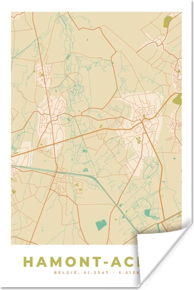 Poster Kaart - Plattegrond - Vintage - Stadskaart - Hamont-Achel - 120x180 cm XXL