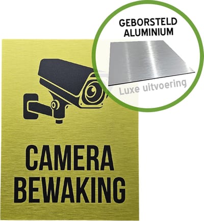 Pictogram/ bord Dibond geborsteld | "Camerabewaking" | 19 x 25 cm | Blinkend | Camera | Video | Geel | 1 stuk