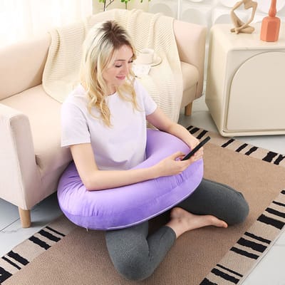 Steunkussen - U-vormig kussen - Gehaakt kussen - Leeskussen - Beenkussen - Rugkussen - Kniekussen voor bed of bank - Multifunctioneel leeskussen - Comfortabel - Zacht - 60x55cm - Violet (Verdikt kristalfluweel)