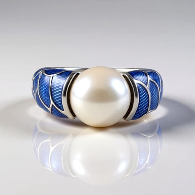 Cavill - 925 Sterling Zilveren Ring met Platina - 10 mm Witte Zoetwaterparel - Elegante Ronde Parelring met Organisch Bladmotief