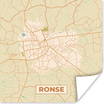Poster Plattegrond - Stadskaart - Ronse - België - Kaart - 100x100 cm XXL