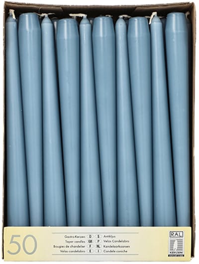 50 Kandelaarkaarsen Ø 2,2 cm · 25 cm arctisch blauw