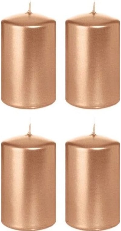 Cilinderkaars/stompkaars - 4x - roségoud - 5 x 8 cm - 18 branduren - horeca kaarsen