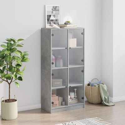 vidaXL - Hoge - kast - met - deuren - 68x37x142 - cm - bewerkt - hout - betongrijs