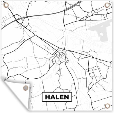 Tuin poster Kaart – Plattegrond – Stadskaart – Halen – België – Zwart Wit - 200x200 cm - Tuindoek