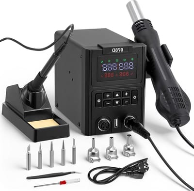Soldeerstation 600W - Soldeerset Warmtepistool - Elektronica Reparatie - PID Temperatuurregeling - 480 Graden Celsius - Zwart