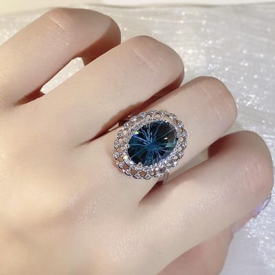Haute Couture Blauwe Topaas Damesring Zilver Natuurlijke Vuurwerk Blauwe Topaas Damesring Cocktail Party Sieraden Cadeau 10 gray