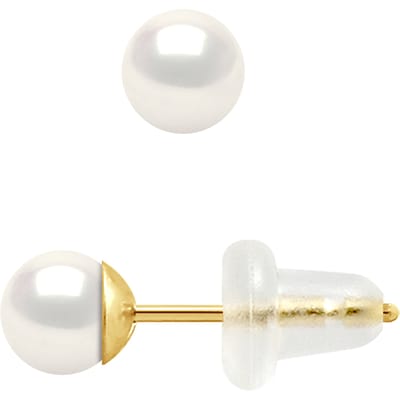 Ear Studs Ronde Zoetwater Parels 4-5mm Natural White Yellow Gold