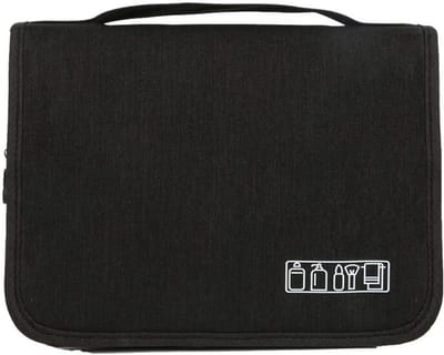 Famanu - Hangende reistoilettas, opvouwbare reiswastas, draagbare make-up cosmetische organizer, waterdichte badkamer douchetas met haak voor mannen, vrouwen, kinderen, Zwart, Klassiek
