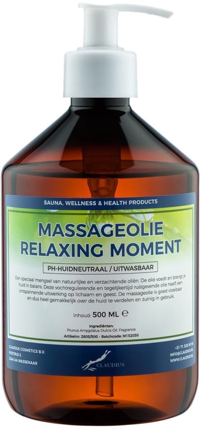 Massageolie Relaxing Moment 500 ml met witte pomp - 100% natuurlijk - biologisch en koud geperst