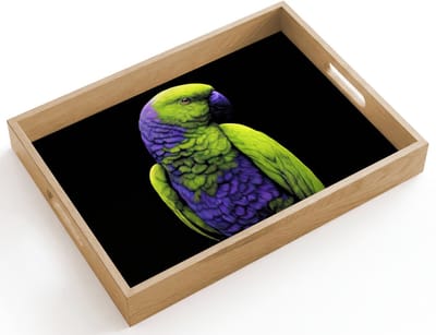 Dienblad hout 40x30 cm - Schootdienblad - Papegaai - Veren - Opvallend - Groen - Borrelplank rechthoek - Plateau dienbladen
