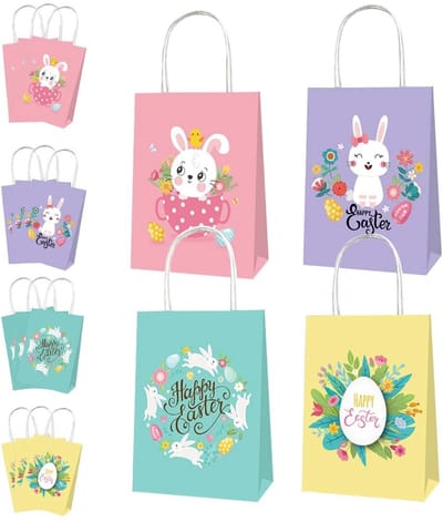 Store_7 - Cadeauzakjes Pasen - Eierjacht - 12 stuks - Kleurige ontwerpen - Paashaas - Perfect voor eieren - Geschikt voor kinderen