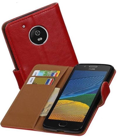 Zakelijke Book Case Telefoonhoesje Geschikt voor de Motorola Moto G5 - Portemonnee Hoesje - Pasjeshouder Wallet Case - Rood