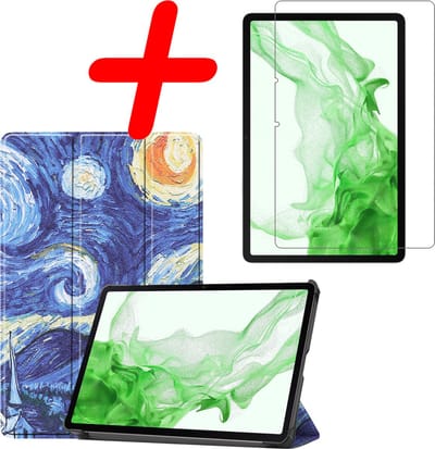 Hoesje Geschikt voor Samsung Galaxy Tab S8 - Met Screenprotector - Trifold Bookcase - Hard Cover - Hardcover Book Case - Tablet Hoes - Sterrenhemel