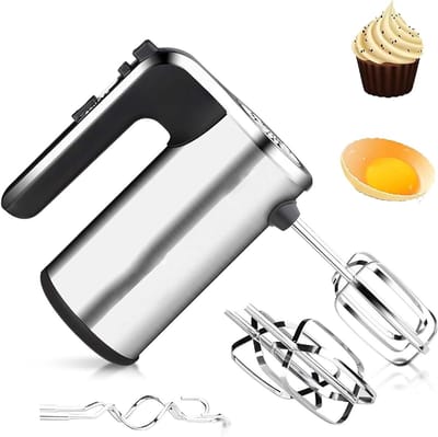 Elektrische handmixer - Keukenmixer klopper - Cakes koekjes maken - 5 snelheden turboboost - 500W vermogen - Zilver