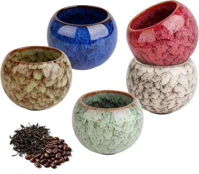 Set van 5 Keramische Espressokopjes zonder Handvat, 160 ml, Ideaal voor Koffie, Cappuccino en Mocha, Perfecte Cadeaus voor Vrienden en Familie