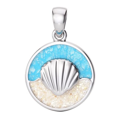 Zilveren hanger Venusschelp in zee met echt zand