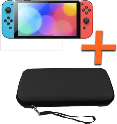 Hoesje Geschikt voor Nintendo Switch Hoes Bescherm Case Hardcover Polsbandje Met Screenprotector - Hoes Geschikt voor Nintendo Switch Case - Zwart