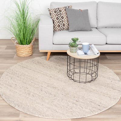 NATURL. Rond wollen vloerkleed - Feline Wit/Gemeleerd - Ø 120cm