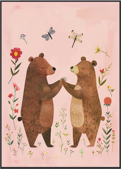 No Filter kinderkamer poster - Beren met bloemen - Dieren posters - Babykamer decoratie - A3 formaat - 1 stuks