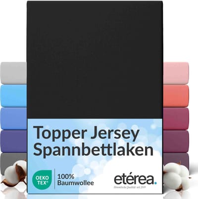etérea Topper Jersey Hoeslaken 100x200 - 120x200 cm Oekotex Made in Green - 100% katoen - Zwart