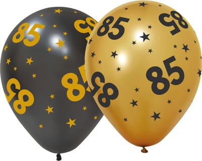 6 Ballonnen 12" 3 met goud / 3 zwart 85 jaar Golden Celebrations - Versiering Slinger Feestdecoratie Decoratie Verjaardag Jubileum Ballon Feest