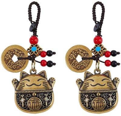 Allecto - Maneki Neko Sleutelhanger - Feng Shui Geluk - Goud - Gelukskat - 2 Stuks - Perfect voor Decoratie en Cadeaus