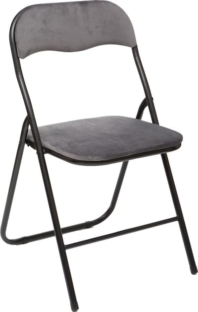 5Five Klapstoel met fluweel zitting - grijs - 44 x 48 x 79 cm - metaal - Bijzet stoelen - Inklapbaar