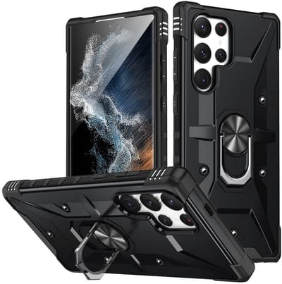 Coverup Hoesje - Geschikt voor Samsung Galaxy S25 Ultra Hoesje - Coverup Heavy Duty Ring Kickstand Back Cover - Zwart