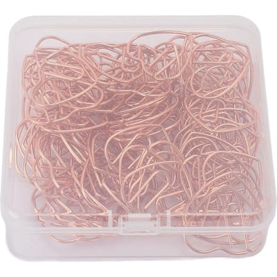 100 Stuks Hartvormige Paperclips IJzer Decoratieve Paperclips Set met Transparante Doos voor Kantoor rosé gouden kleur