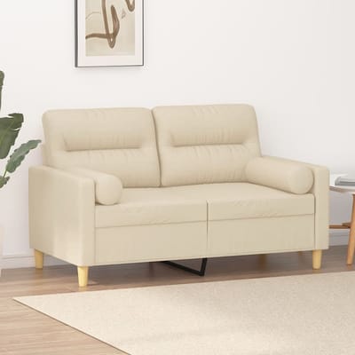 vidaXL - Tweezitsbank - met - sierkussens - 120 - cm - stof - crèmekleurig