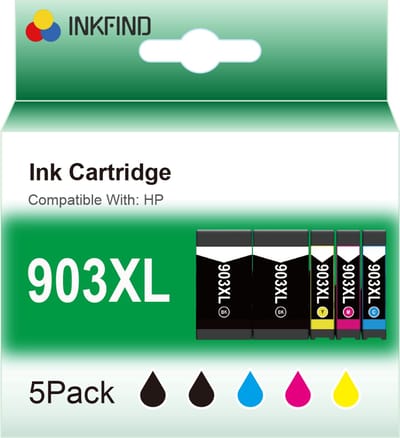 INKFIND 903XL inktcartridges voor HP903 HP 903 HP903XL HP 903XL multipack 3HZ51AE van 5 stuks (2 x Zwart, 1 x Cyaan, 1 x Magenta, 1 x Geel) T6M15AE T6M03AE T6M07AE T6M11AE voor HP OfficeJet 6950, 6860, 6960 HP OfficeJet Pro 6970 HP Officejet Pro 6951