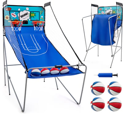 COSTWAY Opvouwbare Basketbalhoepel met 4 Ballen/Opblaaspomp/Basketbalspel voor 1 tot 4 Spelers met Scoresysteem voor Volwassen Kinderen