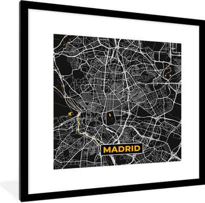 Fotolijst incl. Poster - Madrid - Goud - Stadskaart - Plattegrond - Kaart - 40x40 cm - Posterlijst