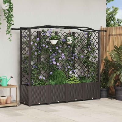 vidaXL Verhoogd Bed met Trellis en Dak Bruin 204 x 40 x 138 cm PP