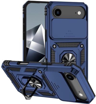 Coverup Hoesje - Geschikt voor iPhone Air Hoesje - Coverup Armor Ring Kickstand Back Cover met Camera Shield - Blauw