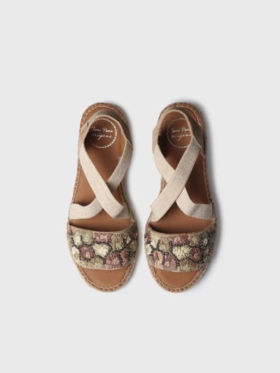 Dames espadrilles met lage sleehak van veelkleurig raffia | EIDER-FS