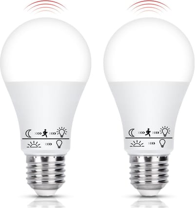 LED Lamp E27 met Bewegingssensor 12W - Koud Wit Licht (6500K) - 2 Stuks voor Hal, Garage, Trap