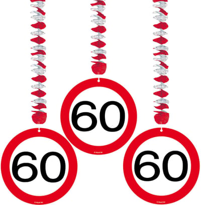 Folat 60 jaar verjaardag versiering - 9x stuks - rotorspiralen - verkeersbord thema