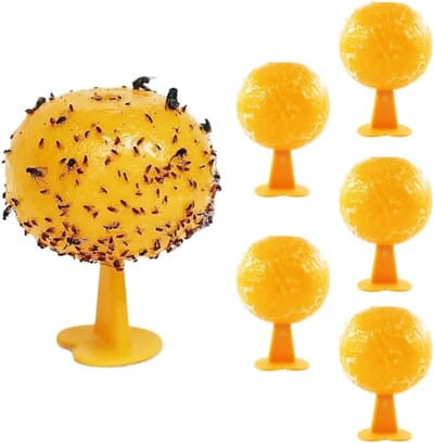 Fruitvlieg Vanger Bol - 6stuks - Fruitvliegenvallen - kleverige fruitvliegenvalbal - fruitvliegjes bestrijden - Geschikt Voor Fruitvliegjes, Zweefvliegen En Muggen - Geschikt Voor Bloempotten, Balkons, Terrassen - Geel