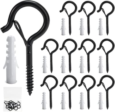 Dailygoods- Plafondhaken Zwart - Schroefhaken - Plafondhaken Zelfklevend - Zware Haken - Koolstofstaal - 12 Stuks - Ophanghaken
