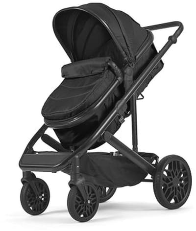 Lejoux™ Avant Reissysteem voor kinderwagen, grotere opvouwbare kinderwagen met reiswieg, 5-punts harnas, verstelbare zitting, extra grote mand en eenhandige vouwwagen, zwenkwielen en regenhoes (zwart)